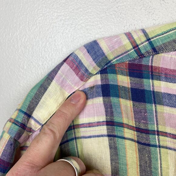 Brooks Brothers Shirt Mens Large Plaid Linen 346 Short Sleeve Button Up Summer - Picture 4 of 10